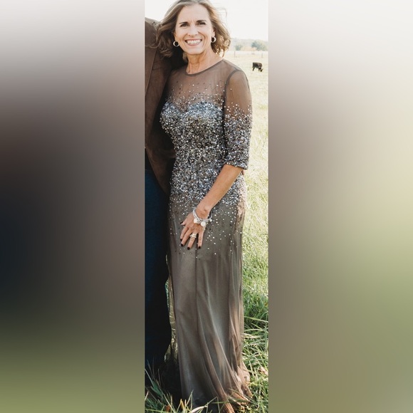 Adrianna Papell Beaded Sequined Maxi Dress Gown Wedding Mother of Bride - Picture 1 of 9
